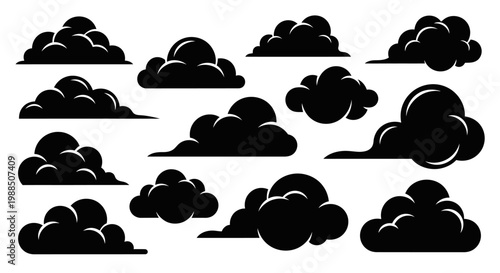 Collection of various cloud shapes and designs.