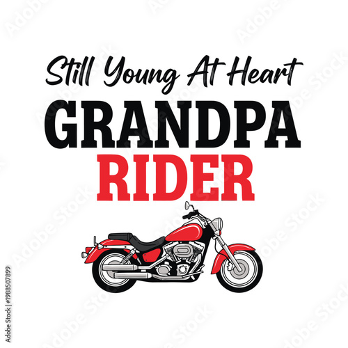Grandpa rider still young at heart with a red motorcycle design