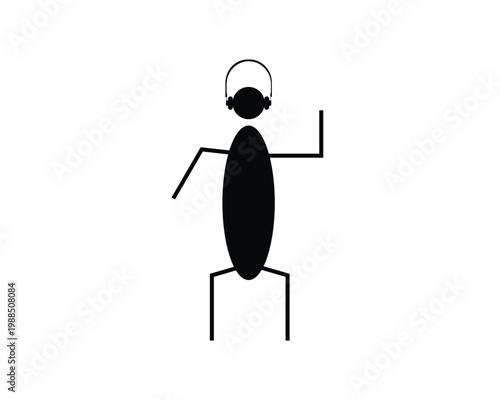 Stick Figure Person Wearing Headphones Listening to Music Simple Black Silhouette Icon Isolated on Light Background for Audio App Podcast Music Streaming or Sound Design