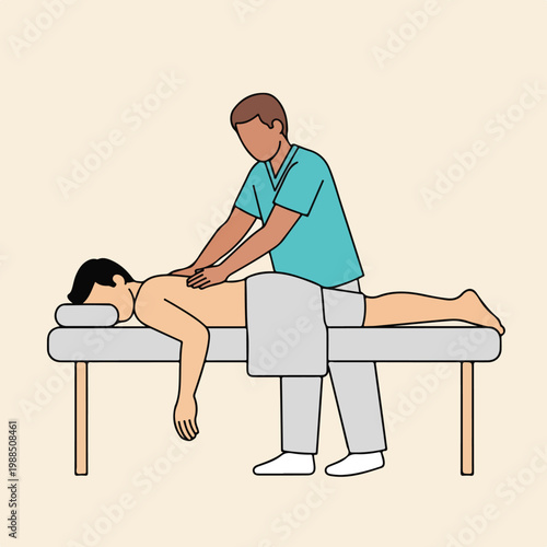 A professional therapist performs a relaxing back massage on a patient on a table