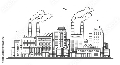 Industrial factory complex with smoking chimneys illustration.