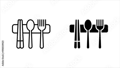 Sujeo linear icon set. Metal chopsticks. Spoon for eating. vector illustration on white background