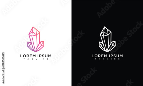 Geometric Crystal Logo Design on White and Black Backgrounds
