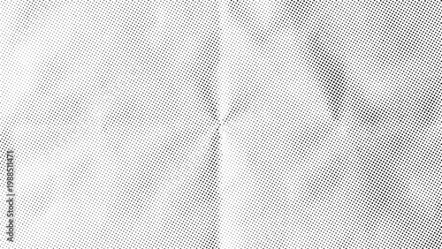 Halftone dot pattern on textured paper background. Distressed vintage print effect with gradient monochrome circles. Abstract graphic overlay for creative art and retro style design.