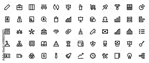 Business icon set. Vector compilation with symbols for finance, growth, strategy, meeting, charts, tools and more. Minimalist editable line icons.