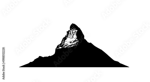 A minimalist vector graphic illustration of a mountain silhouette with a snowy peak
