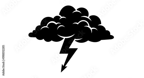 Fotografía A black cloud with a lightning bolt vector graphic on a white background