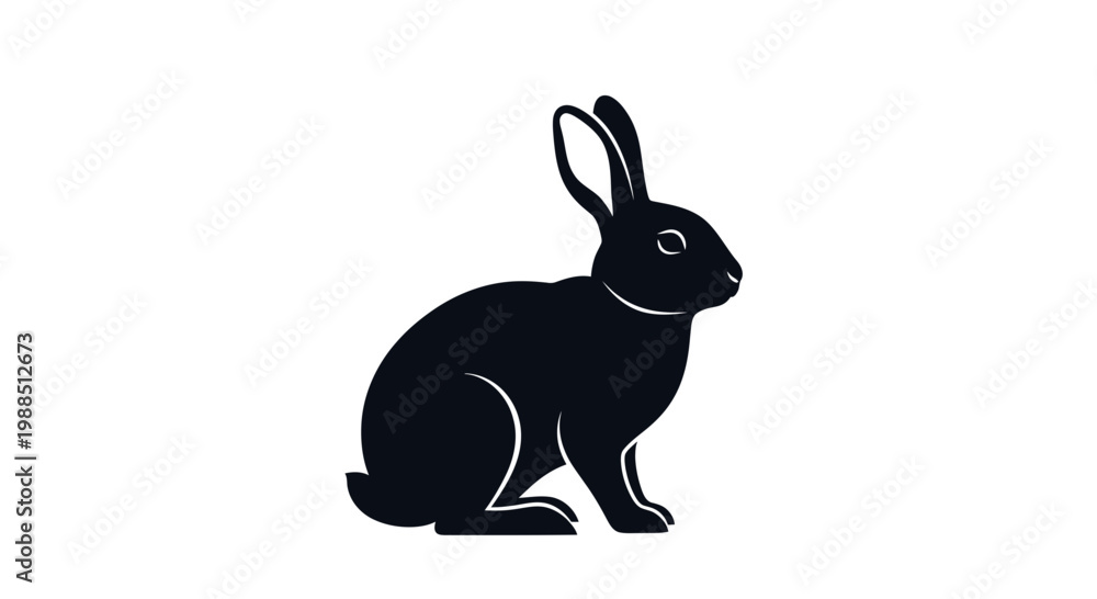 Fototapeta premium A black silhouette of a rabbit sitting on a white background