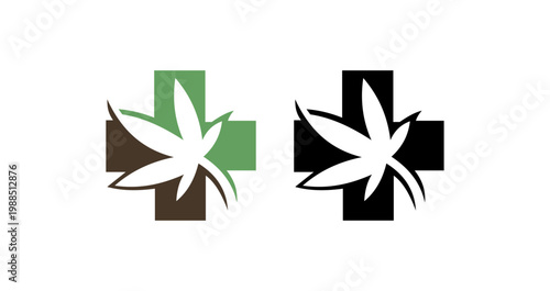 A medical cannabis logo with a cross and leaf design in green and black colors