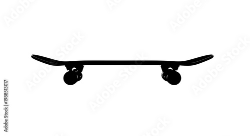 A minimalist vector graphic of a skateboard with a flat design and silhouette style