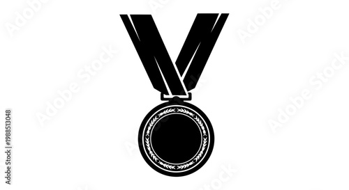 A black and white vector graphic of a medal with a ribbon