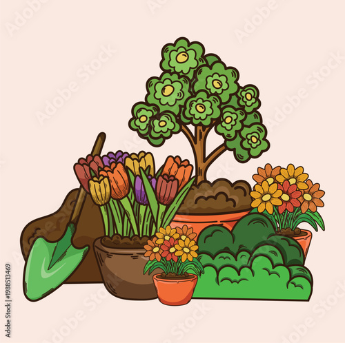 illustration of flower plants, ornamental plants, flower gardening, plants for gardening, home decoration