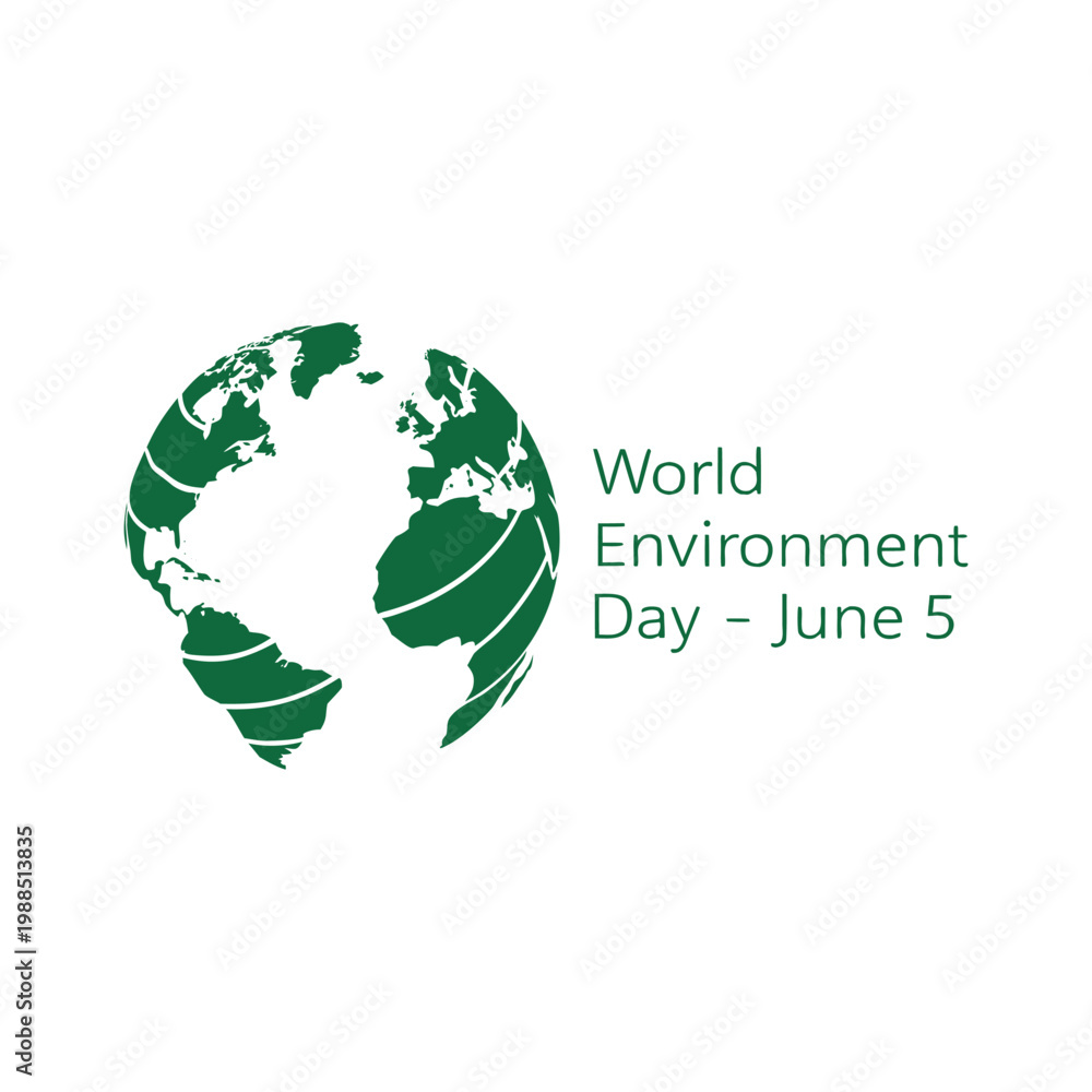 Fototapeta premium World Environment Day June 5 Green Globe Outline Minimal Logo Vector. Earth Globe Minimal Awareness Design. 