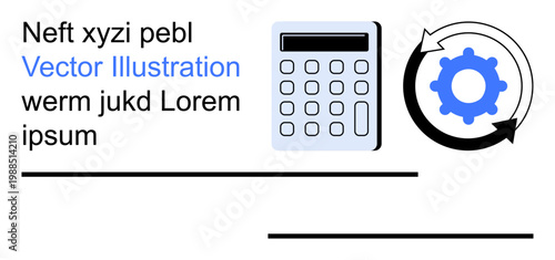 Automation, finance, workflow, productivity, engineering, optimization. Image features a calculator next to a gear icon encircled by arrows. Automation and finance concepts