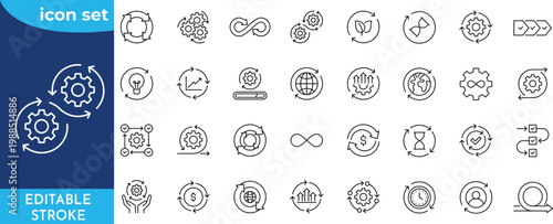 Continuity line editable icon set. Editable stroke.