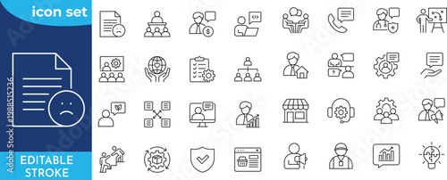 Consulting line editable icon set. Editable stroke. Containing consulting, advice, coaching, problem solving, solutions, expertise, guidance, planning, and more.