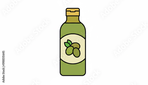 Bottle olive oil icon with green leaf label illustration for cooking, vegan food, and kitchen branding
