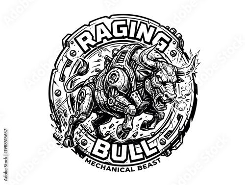 Mechanical beast raging bull illustration.