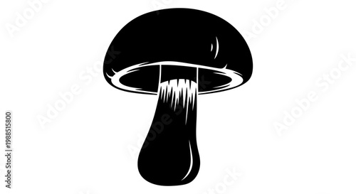 A black and white vector graphic illustration of a mushroom
