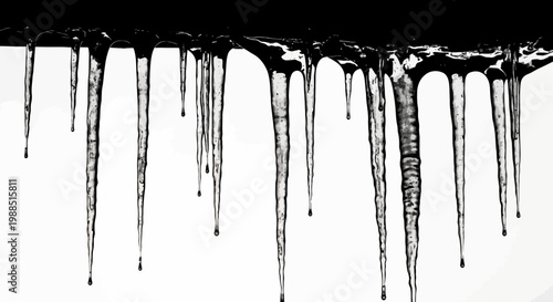 A vector graphic illustration of icicles hanging from a black roof on a white background