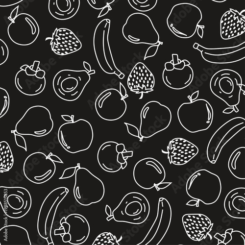 Seamless Hand Drawn Fruits Pattern. Doodle Fresh Food Background. Ideal for textiles, wrapping paper, packaging, and wallpaper