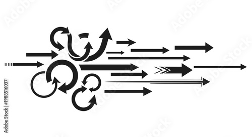 A vector graphic illustration of various arrows pointing in different directions