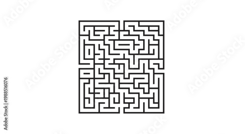 A black and white vector graphic illustration of a complex maze