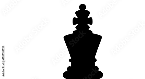A black silhouette of a chess queen on a white background