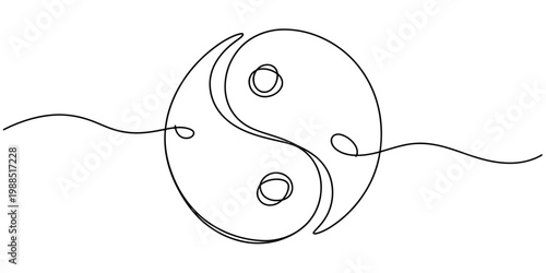 Minimalist continuous line drawing of a yin yang symbol representing balance and harmony Vector, illustration