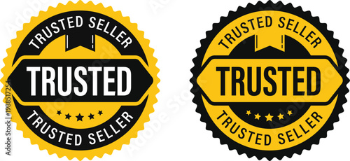 Trusted Seller Yellow Circle Vector Stamp, for icon, logo, seal, label, sign, symbol, badge, sticker, stamp