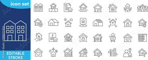 Housing line editable icon set. Editable stroke. Contain icons related to housing, house, real estate, home, and more.