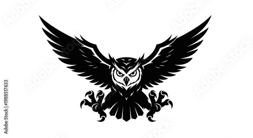 Fierce owl mascot with spread wings and sharp talons