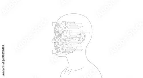 A vector graphic illustration of a human head with a digital circuit board pattern inside