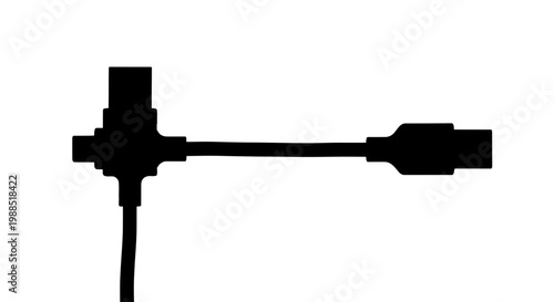 A black silhouette of a cable with a connector on a white background