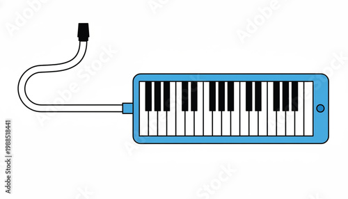 Keyboard synth instrument with cable line icon showing connected music technology design concept featuring synthesizer, connector, sound with melody