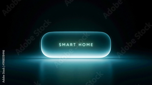Smart Home Glowing Text in Pill Shape for Home Automation Future Technology and Internet of Things IoT Concept Art