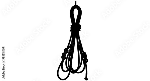 A minimalist vector graphic illustration of a black rope with knots on a white background