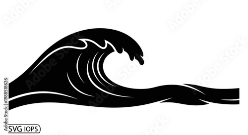 A minimalist black wave icon on a white background, perfect for design and illustration purposes