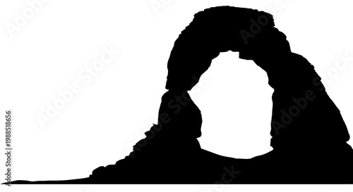 A black silhouette of a natural rock arch on a white background