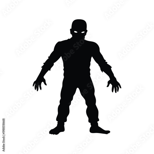 Silhouette of a mysterious creature standing with outstretched arms, vector illustration design, mummy silhouette vector illustration