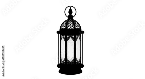 A black silhouette of an ornate lantern with a handle on top, set against a white background.