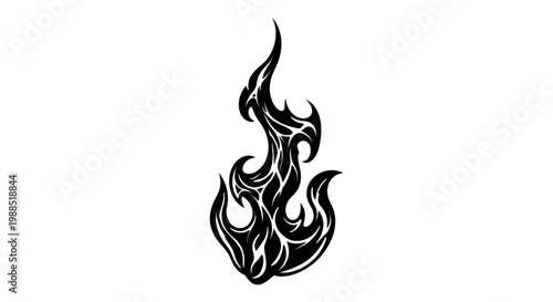 A stylized black flame icon with a white background, designed in a modern and minimalist style.