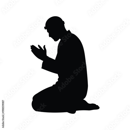 Silhouette of a person praying in a peaceful moment silhouette vector illustration, muslim praying silhouette vector illustration