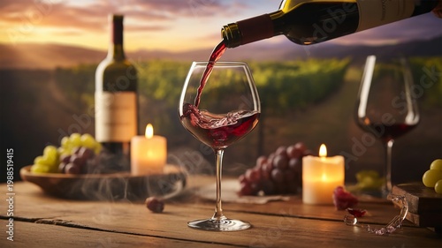 Dramatic Red Wine Splash While Pouring into Glass, Luxury Lifestyle Theme