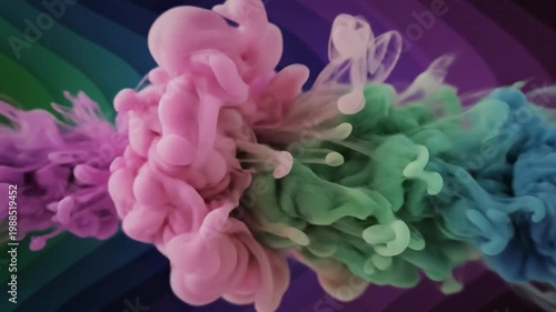 Mesmerizing Abstract Colorful Smoke Elements Floating on Vibrant Rainbow Layers Animation