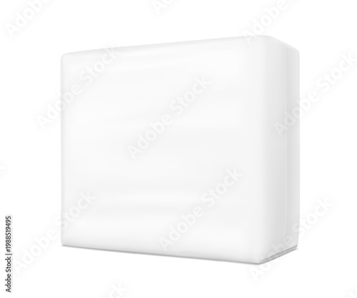 Packaging bag mockup. Suite for the presentation of pads, diaper, wet wipes, etc. Vector illustration isolated on white background. Half side view. Ready for your design. EPS10.