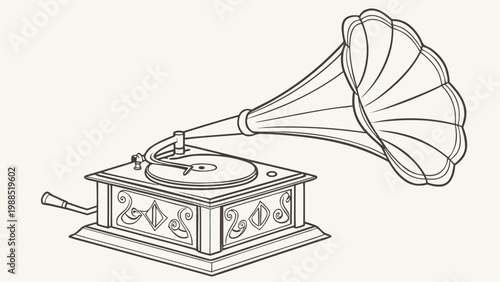 Vintage gramophone with ornate details evokes nostalgia for classic music and bygone eras.