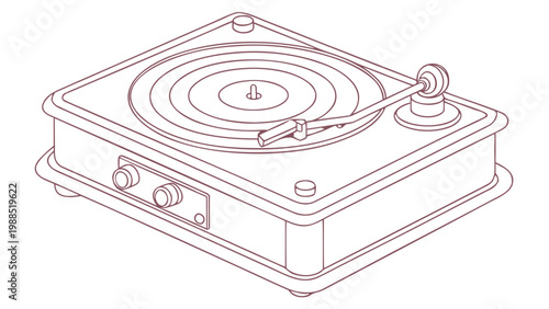 Vintage record player illustration with clean lines and classic design
