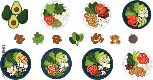 Keto diet and fitness lifestyle set with healthy food workout equipment and low carb nutrition flat vector illustration collection