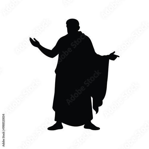 Silhouette of a person with arms outstretched in a robe, vector illustration design, pilgrim performing hajj silhouette vector illustration